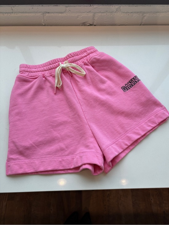 Ganni Pants - Ganni Pink Logo Athletic Shorts